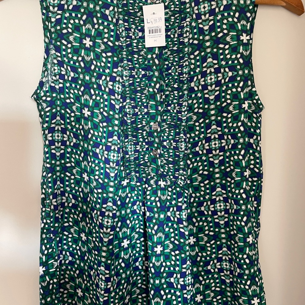 LOFT Green and Blue Geometric Women's Blouse